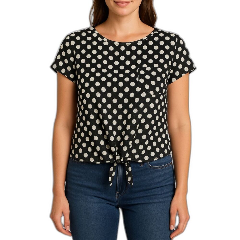 French Laundry Women’s Polka Dot Tie-Front Sheer Top | Size Medium